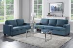 2pc Sofa Set Blue Textured Fabric Upholstered Sofa and Loveseat