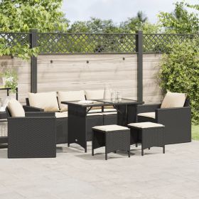 6 Piece Patio Sofa Set with Cushions Black Poly Rattan