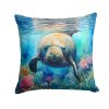 Manatee Throw Pillow Machine Washable, Indoor Outdoor Decorative Pillow 18Hx18W