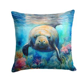 Manatee Throw Pillow Machine Washable, Indoor Outdoor Decorative Pillow for Couch, Bed or Patio, 18Hx18W