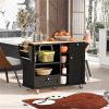 Kitchen Island Cart with Storage Cabinet and Two Locking Wheels,Solid wood desktop,Microwave cabinet