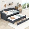 Twin Size Upholstered Daybed w/Trundle and Three Drawers,Grey