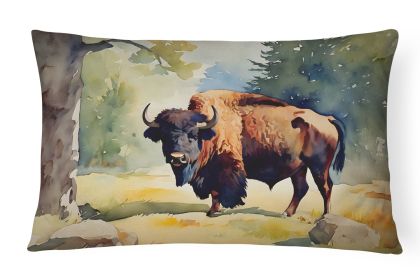 NEW Watercolor Wildlife Throw Pillow Throw Pillow for Indoor Couch Bed Outdoor Patio Washable, American Bison 2871,12Hx16W