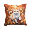 Turkish Van Cat in Fall Leaves Throw Pillow Machine Washable, Indoor Outdoor Decorative Pillow for Couch, Bed or Patio, 18Hx18W