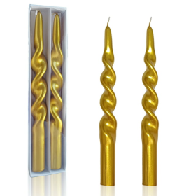 FCMSHAMD 9.8" Gold Spiral Taper Candles Sticks Unscented. Dripless Smokeless Pack of 2