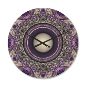 Designart 'Fractal Pattern Purple with Circles ' Modern Wood Wall Clock (Size 29" x 29")