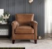 Traditional Brown Leather Accent Chair, Solid Wood Frame Top-Grain Leather Nail head Trim