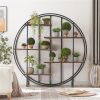 Round 5-Tier Metal Plant Stand bookcase storage rack, Indoor Living Room Terrace Garden Balcony Display Stand. Rustic Brown