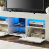 White morden TV Stand with LED Lights,high glossy front TV Cabinet,can be assembled in Lounge Room, Living Room or Bedroom,color:WHITE