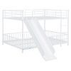 Full over Full Size Metal Bunk Bed with Slide and Guardrails, White