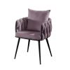 Pure Purple Modern Velvet Dining Chairs Set of 2 Hand Weaving Accent Chairs Living Room Chairs Upholstered Side Chair with Black Metal Legs for Dining