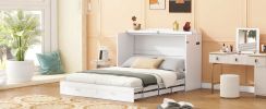 Full Size Murphy Bed Wall Bed with drawer and a set of Sockets & USB Ports, Pulley Structure Design, White