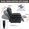 Power Lift Recliner Chair Heat Massage Dual Motor Infinite Position Up to 350 LBS, Genuine Leather, Heavy Duty Motion Mechanism with USB Ports, Black