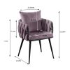 Pure Purple Modern Velvet Dining Chairs Set of 2 Hand Weaving Accent Chairs Living Room Chairs Upholstered Side Chair with Black Metal Legs for Dining