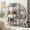 Round 5-Tier Metal Plant Stand bookcase storage rack, Indoor Living Room Terrace Garden Balcony Display Stand. Rustic Brown