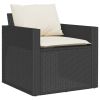 6 Piece Patio Sofa Set with Cushions Black Poly Rattan