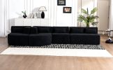 143.7" Upholstered Sofa Free-combined Sofa Couch with Two Chaise Lounge and Five Back Pillows for Living Room, Black