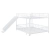 Full over Full Size Metal Bunk Bed with Slide and Guardrails, White