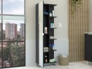 Urano Mirror Linen Cabinet, Four Interior Shelves, Five External Shelves -Black