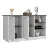 Ginger Kitchen Island, Three Open Shelves, Two Cabinets -White / Dark Brown