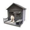 Large dog house, 44.2" long x 44.6" wide x 44.6" high solid wood asphalt roof dog house for large dogs with large terrace