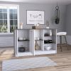 Ginger Kitchen Island, Three Open Shelves, Two Cabinets -White / Dark Brown