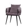 Pure Purple Modern Velvet Dining Chairs Set of 2 Hand Weaving Accent Chairs Living Room Chairs Upholstered Side Chair with Black Metal Legs for Dining