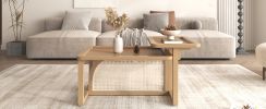 Modern 2 Piece Nesting Rattan Wood+ MDF Coffee Table Set in Natural