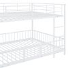 Full over Full Size Metal Bunk Bed with Slide and Guardrails, White