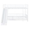 Full over Full Size Metal Bunk Bed with Slide and Guardrails, White