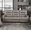 Double Reclining Sofa Microfiber, Plush Seating, Gray Solid Wood Frame