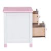 Wooden Nightstand with Two Drawers for Kids,End Table for Bedroom,White+Pink