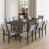 TOPMAX Farmhouse 9-Piece 83.9inch Extendable Dining Table Set with 2 12-inch Removable Leaves and 8 Upholstered Dining Chairs, Espresso