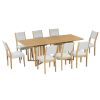 TOPMAX Farmhouse 9-Piece 83.9inch Extendable Dining Table Set with 2 12-inch Removable Leaves and 8 Upholstered Dining Chairs, Natural