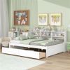 Full Bed with Side Bookcase, Drawers,White