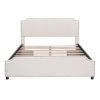 Upholstered Platform Bed with Stud Trim Headboard and Footboard and 4 Drawers No Box Spring Needed, Velvet Fabric, Queen Size (Beige)