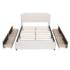 Upholstered Platform Bed with Stud Trim Headboard and Footboard and 4 Drawers No Box Spring Needed, Velvet Fabric, Queen Size (Beige)