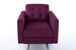 Victoria 33.5" Purple Linen Fabric Armchair with Metal Legs, Side Pockets, and Pillow