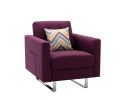 Victoria 33.5" Purple Linen Fabric Armchair with Metal Legs, Side Pockets, and Pillow