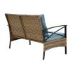 Patio 4 piece sectional low dining conversation sofa set- KD rattan wicker outdoor garden furniture corner sofa set with cushion.