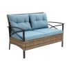 Patio 4 piece sectional low dining conversation sofa set- KD rattan wicker outdoor garden furniture corner sofa set with cushion.