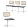 Set of 4, Leather Dining Chair with High-Density, Rattan Chair Gray