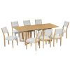 TOPMAX Farmhouse 9-Piece 83.9inch Extendable Dining Table Set with 2 12-inch Removable Leaves and 8 Upholstered Dining Chairs, Natural