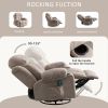 Vanbow.Swinging recliner massage heated sofa, with USB and 2 cup holders in side pockets, PackageA and B (Beige fabric)