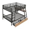 Full Size Metal Bunk Bed with Built-in Desk, Light and 2 Drawers, Black