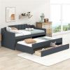 Twin Size Upholstered Daybed w/Trundle and Three Drawers,Grey