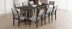 TOPMAX Farmhouse 9-Piece 83.9inch Extendable Dining Table Set with 2 12-inch Removable Leaves and 8 Upholstered Dining Chairs, Espresso