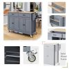 Kitchen Island Cart with Solid Wood Top and Locking Wheels,54.3 Inch Width,4 Door Cabinet and Two Drawers,Spice Rack, Towel Rack (Grey Blue)