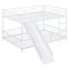 Full over Full Size Metal Bunk Bed with Slide and Guardrails, White