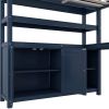 Wood Loft Bed full size w/Cabinet and Bookshelf, w/Wardrobe and Desk, Dark Blue